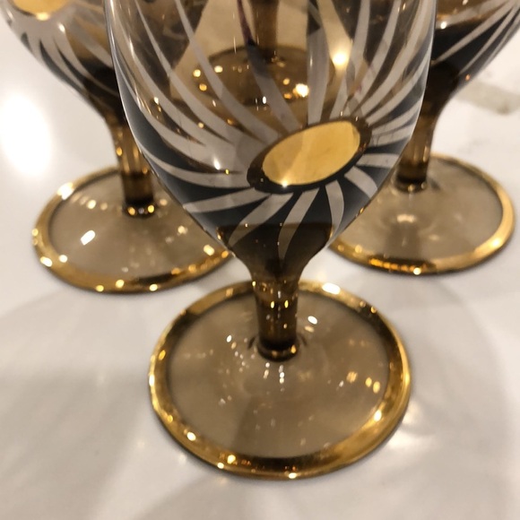 Vintage MCM small starburst drinkware glasses  amber and gold set of 4 - Picture 6 of 6